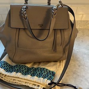 Tory Burch Gray Leather Handbag - Top Handles & Shoulder Strap - Retail $698